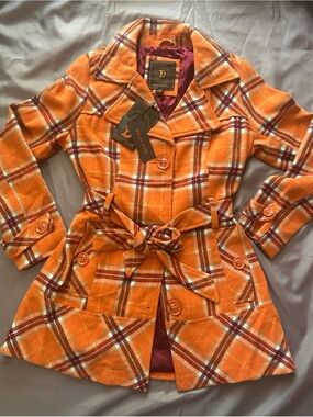 Dollhouse Orange Plaid Belted Trench